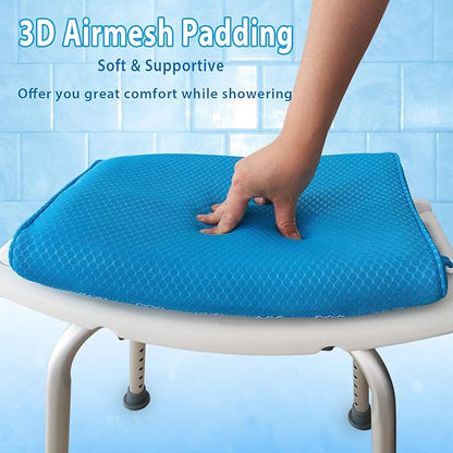 Shower Seat Cushion for Shower Chairs, Transfer Benches in Bathtub, Cushion for Sauna, 3D Mesh Pad with Hook, Slip-Resistant, Design for Elderly, Senior, Handicap & Disabled