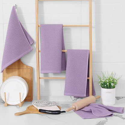 Homaxy 100% Cotton Waffle Weave Kitchen Dish Towels, Ultra Soft Absorbent Quick Drying Cleaning Towel, 13 x 28 Inches, 4-Pack, Lavender