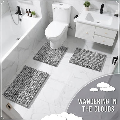 Yimobra Bathroom Rugs Non Slip Washable - Ultra Soft Absorbent Chenille Bath Mat, Quick Dry Shaggy Floor Carpet for Tub Shower, Gray Home Decor Accessories, 24x17 Inch