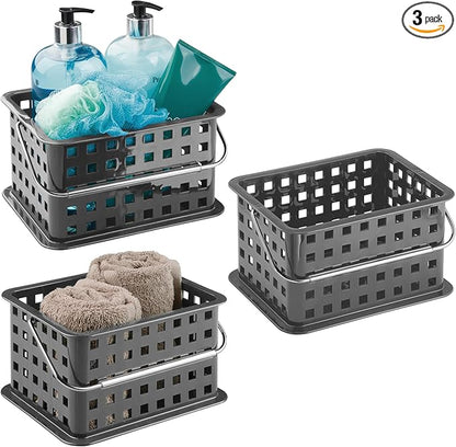 iDesign Stackable Shower Basket with Handle for Dorm or Bathroom - Set of 3 - Gray - Made in USA