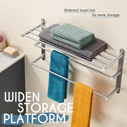 KOKOSIRI 3 Tier Bath Towel Bar 24 Inch Wall Mounting Rack with Towel Bars Towel Shelf with Single Towel Bar Bathroom Ladder, Brushed Steel, B5003BR