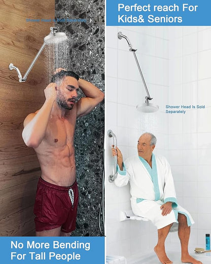 11 Inch Adjustable Shower Head Extension Arm With Locking Set Screw, Singing Rain Solid Brass Chrome Angle Height Adjustable, Easy To Install, G1/2 Universal Connector Compatible (Chrome Finish)
