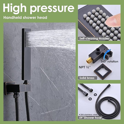 Enga Shower Body Spray System, 12 Inch Rain Shower Head System Wall Mounted, All Metal Shower Jets System, Oil Rubbed Bronze