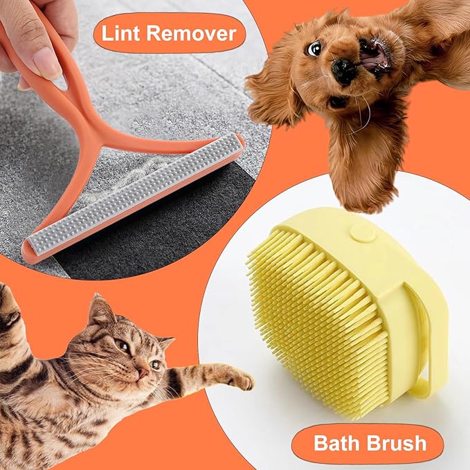 Dog Washing Hose Attachment, 8-in-1 Sprayer Hose Nozzle with Soap Dispenser for Dog Showering, Watering Flowers, Car Washing (With Brush and Lint Remover)