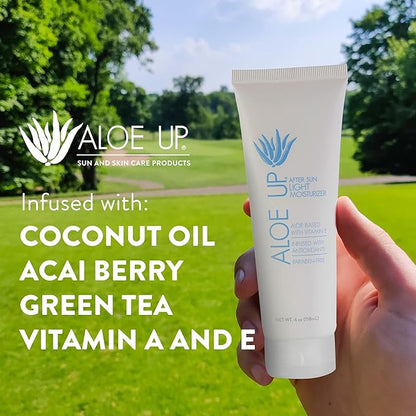 ALOE UP Spa Collection After Sun Light Moisturizer - Organic Hydrating After Sun Lotion With Aloe Vera Gel and Vitamin E - Reef Friendly - Mineral Oil Free - Peach-Apricot Fragrance - 4 Oz