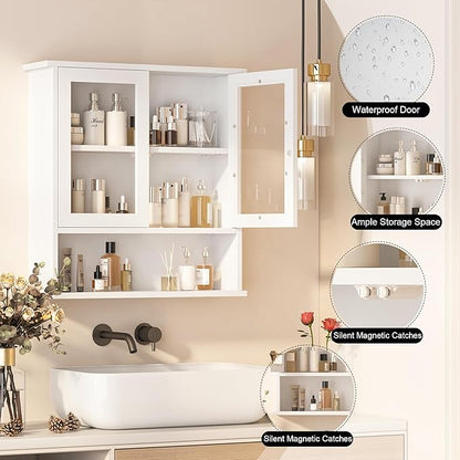 Modern Hanging Bathroom Cabinet, Sturdy Wooden Medicine Cabinet with Buffering Hinge & Anti-Scratch Door, Space-Saving Wall Mounted Over Toilet (Acrylic-Insert Panel Door)