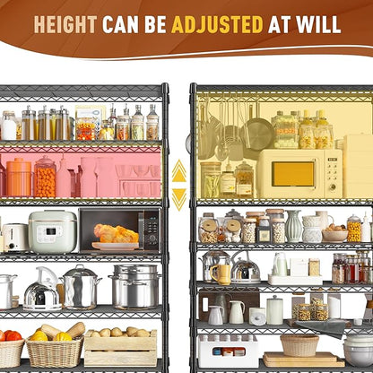 REIBII 71" H Metal Shelves 6 Tier Storage Shelves 1200LBS Adjustable Shelving Units and Wire Shelving Unit Storage Rack Shelf Metal Shelving, 71" H x 29" W x 14" D