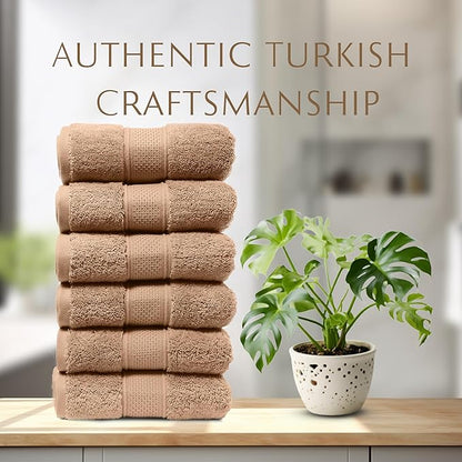 MAURA Biege Hand Towels for Bathroom. Luxury Turkish Cotton Bath Hand Towels Set of 6. Ultra-Soft, Thick & Plush - Brown