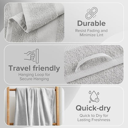 Comfort Spaces Turkish Bathroom Towel Set 6 Piece Luxury Bath Towel Set 2 Hand Towel for Bathroom 2 Washcloth 2 Large Bath Towel Sets Long Staple Soft Quick Dry Towel Set Light Grey