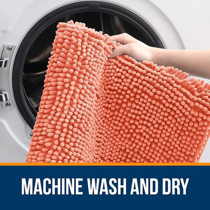 OLANLY Bathroom Rugs 24x16, Extra Soft Absorbent Chenille Bath Rugs, Rubber Backing Quick Dry, Machine Washable Bath Mats for Bathroom Floor, Tub and Shower, Home Decor Accessories, Coral