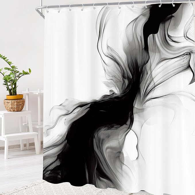 Cinbloo Extra Long Black and White 72Wx84H Shower Curtain Abstract Marble Modern Neutral Ombre Grey Minimalist Bathroom Curtain Set Elegant Chic Simple Ink Texture Bath Bathroom Accessories Decor