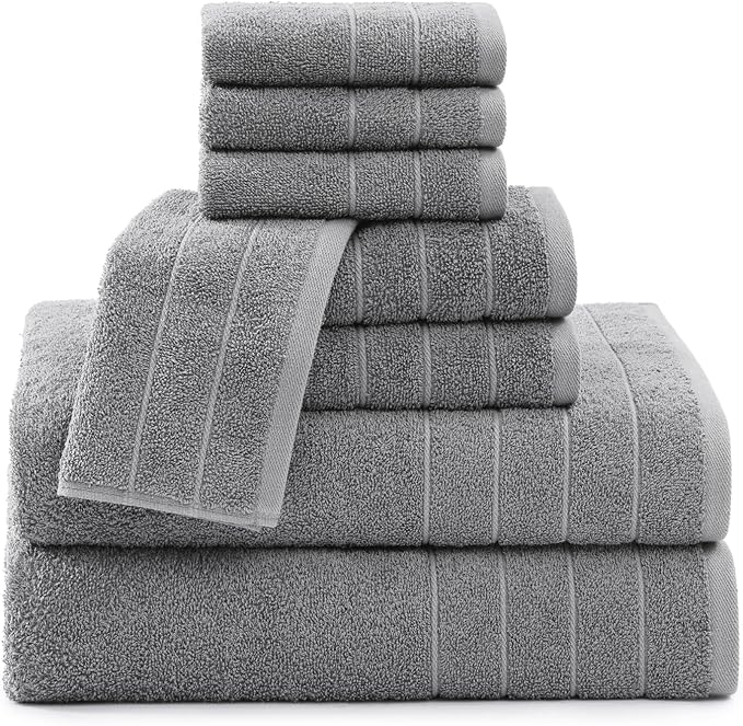 Casa Platino 100% Cotton 8 Piece Bath Towel Set - Ring Spun, Quick Dry, Super Soft & Highly Absorbent - 2 Bath, 4 Washcloths, 2 Bathroom Hand Towels - Hotel Quality Bathroom Towel Set - Ultimate Grey