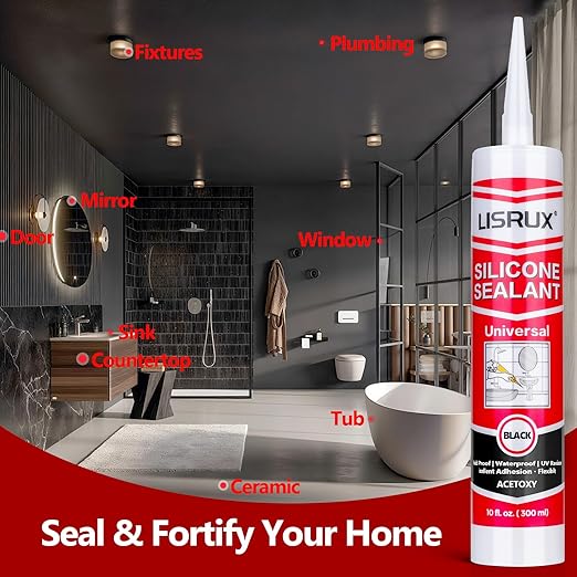 Black RTV Advanced Silicone Sealant & Caulk (12x10 fl.oz), 100% Silicone Black Caulking Waterproof for RV, Kitchen, Bath, General Use, Window, Door, Glass, Marine, Low Odor & Anti Shrink