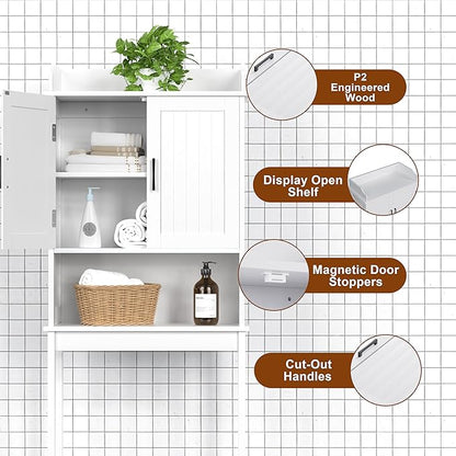 BlueWish Over The Toilet Storage Cabinet, 66.9" H Over Toilet Bathroom Organizer with Adjustable Shelves, Anti-toppling Design, Tall Over Toilet Storage for Laundry Room, Balcony
