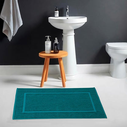HILLFAIR-900 GSM-100% Ringspun Cotton Floor Towels mat- Hotel-Spa Tub-Shower Bathroom Floor mat Towels- 21 x 34 Inch - Terry Cotton Bath Mats, Machine Washable, Absorbent- 2 Peice Towel Set- Teal