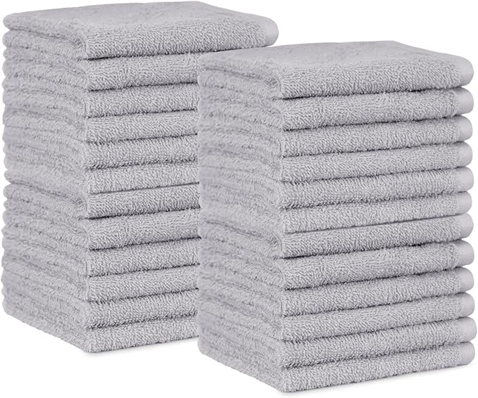 Amazon Basics Fast Drying Cotton Washcloths for Bathroom, Machine Washable, Extra Absorbent, 12 x 12 in, Gray, (Pack of 144)