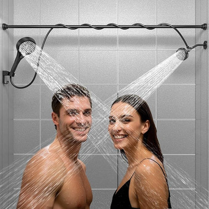 Dual Shower Head with Handheld for Couples: High Pressure Double Shower Heads for Two People - Adjustable Two Showerhead System with 3 Flow Settings Fits 2 Person Bathroom (Black)