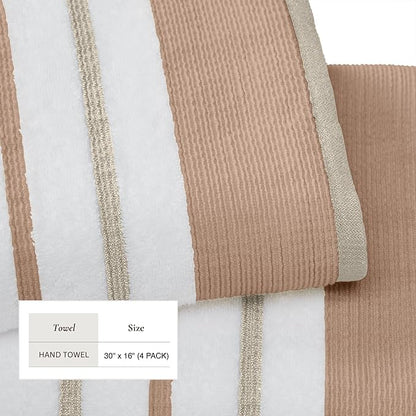 Great Bay Home Decorative Hand Towel Set - Luxury Cotton 4 Pack 26x16 Hand Towel Set - Luxurious, Ultra-Soft, Durable Towels for Bathroom Decor (Dusty Rose/Cappuccino)