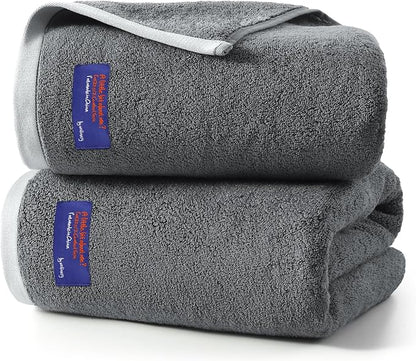 REDKISS 2 Pack 100% Cotton Bath Towels with Luxury Embellished Border Design, Oversized 27 x 54 Inches & 600 GSM Ultra Soft Bath Towel Set, Quicker to Dry Towels for Bathroom, Gym, Spa, Hotel, Gray