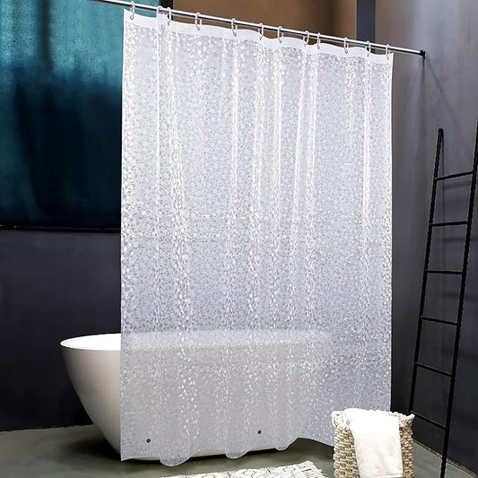 NTBAY EVA Semi-Transparent Clear Shower Curtain with Pebbles, Water-Repellent Liner with 3 Magnets for Bathroom, 72x72 Inches