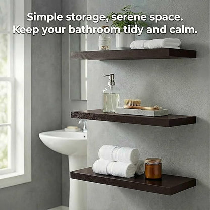 SAUMONIERES Floating Shelves Wall Shelf Solid Wood for Bathroom Bedroom Kitchen Set of 3, Espresso Wall Shelves