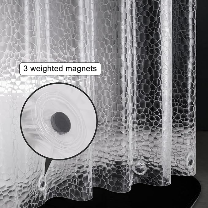 UFRIDAY Extra Long Clear Shower Curtain Liner 72 x86 inches,3D Water Cube Extra Long Shower Curtain for Bathroom with 3 Big Weighted Magnets and 12 Rustproof Grommet Holes