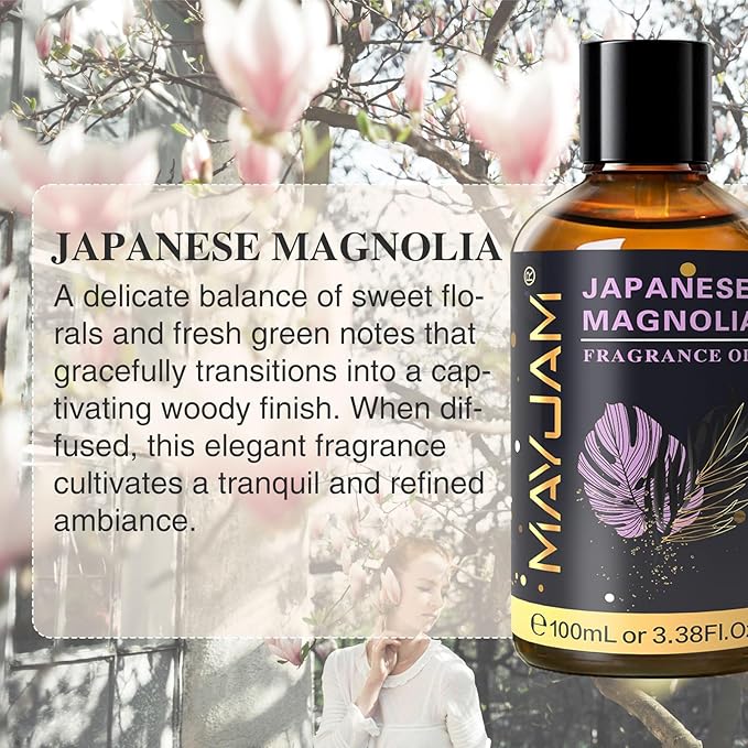MAYJAM 100ML/3.38FL.OZ Japanese Magnolia Fragrance Oils with Glass Dropper, Essential Oils for Diffusers for Home, Long Lasting Scented Oils for Diffusers Soap Candle Making