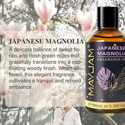 MAYJAM 100ML/3.38FL.OZ Japanese Magnolia Fragrance Oils with Glass Dropper, Essential Oils for Diffusers for Home, Long Lasting Scented Oils for Diffusers Soap Candle Making
