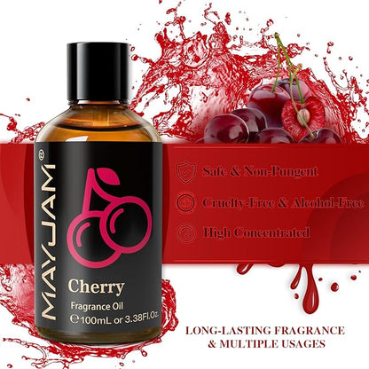 MAYJAM 100ML/3.38FL.OZ Cherry Fragrance Oils with Glass Dropper, Essential Oils for Diffusers for Home, Long Lasting Scented Oils for Diffusers Soap Candle Making