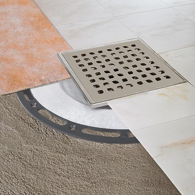 6-Inch Square Shower Drain with Bonding Flange - Durable Stainless Steel Shower Drain Flange Kit for Quick Drainage, Easy Installation, Ideal for Bathroom & Wet Area Renovations