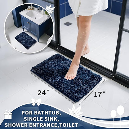 Yimobra Chenille Bathroom Rugs Non Slip, Extra Thick Soft Absorbent Bath Rug, Machine Washable Quick Dry Bath Mat for Bathroom Floor, Tub and Shower, Home Decor Accessories, 24x17, Navy Blue