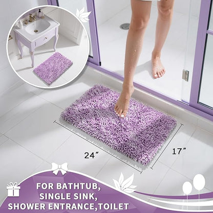 Yimobra Chenille Bathroom Rugs Non Slip, Extra Thick Soft Absorbent Bath Rug, Machine Washable Quick Dry Bath Mat for Bathroom Floor, Tub and Shower, Home Decor Accessories, 24x17, Lilac