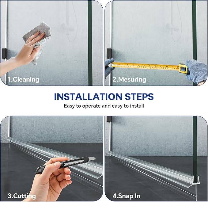 2-Pack Frameless Shower Door Bottom Seal (3/8" X 36") Clear Glass Seal Strip Shower Door Sweep - Stop Shower Leaks