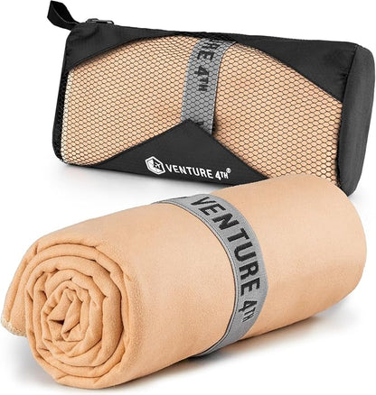 VENTURE 4TH Quick Dry Towel. Microfiber Travel Towel Ideal for Camping, Hiking, Backpacking, Gym. Lightweight & Fast Drying Travel Towels for Body. Compact & Easy to Pack - Beige Extra Large