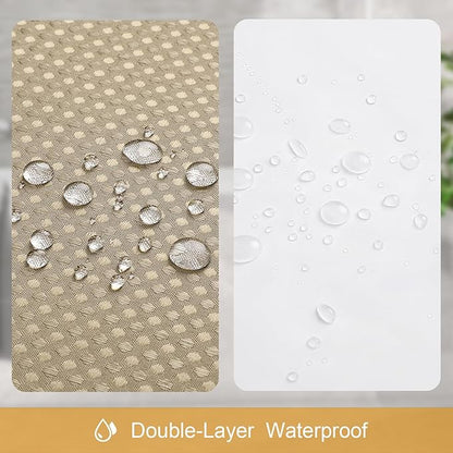 3 in 1 Long Beige Shower Curtain Set-72 W x 78 H, Tan Waffle and PEVA Liner Set with 12 Stainless Steel Hooks, Waterproof Fabric for Bathroom