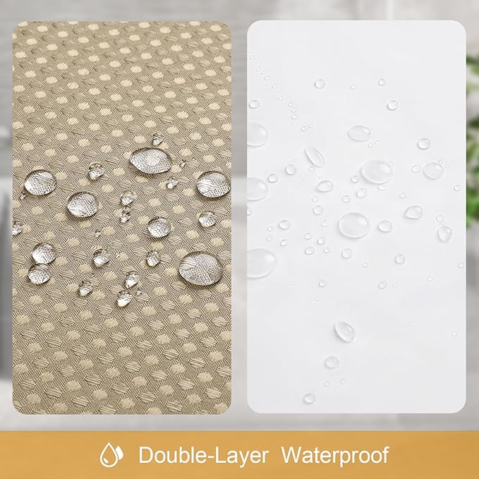 3 in 1 Stall Half Size Beige Shower Curtain Set-36 W x 72 H, Tan Waffle Waterproof Fabric and PEVA Liner Set with Stainless Steel Hooks