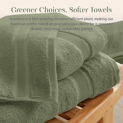 Springtree Home Luxury Viscose from Bamboo Bath Towel Set 6 Piece Set | 35% Viscose from Bamboo - 65% Cotton | Absorbent Quick-Dry Towels for Bathroom | Oeko-TEX Standard 100 Cotton | Lily Pad Green