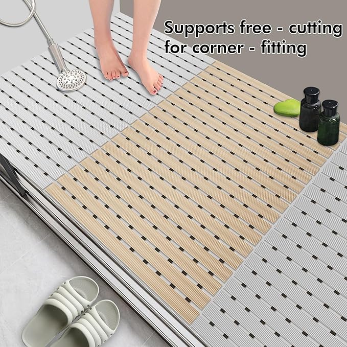 Non Slip Large Shower Mat(35.4"*23.6"),Extra Large Shower Mats for Inside Shower, Non Slip Shower Mat for Elderly,Non Suction Cups Heavy Duty Bathtub Mat,Rubber