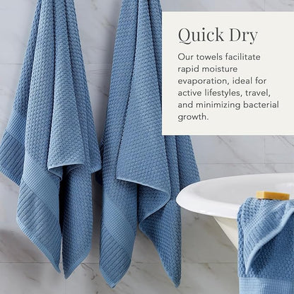 NY Loft 100% Cotton Hand Towel 6 Pack | Super Soft & Absorbent Quick-Dry Hand Towels 16" x 28" |Textured and Durable Cotton | Trinity Collection (6 Pack Hand Towel, Blue Shadow)