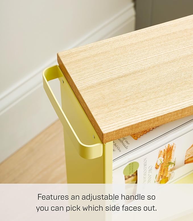 YAMAZAKI Home Slim Rolling Storage Cart – Narrow Bathroom Storage Cabinet with Handle, Slim Bathroom Storage Cart with Wheels, Easy Assembly, Steel + Wood, Yellow, 27" - Steel -
