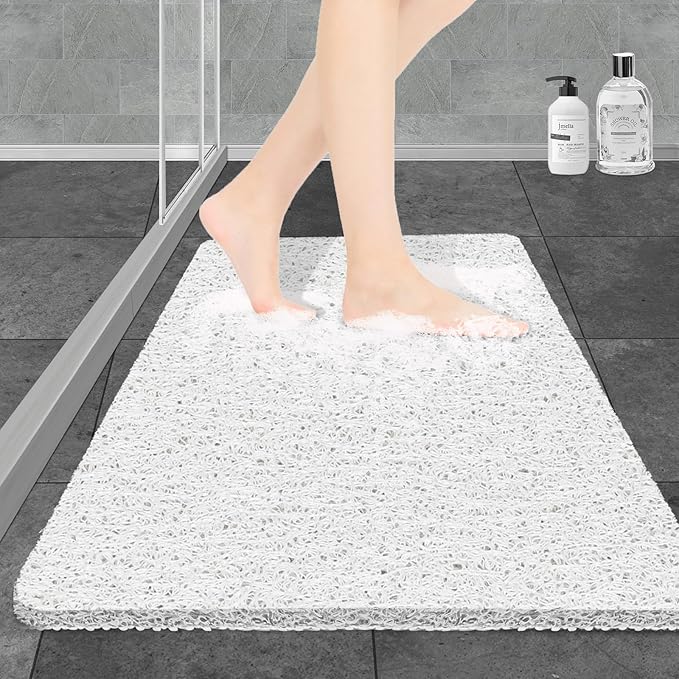 Joyhalo Bathtub Mat Non Slip, Bath Mat for Tub, Shower Mats for Inside Shower, 31.5x16 Inch, PVC Loofah Bathroom Mats for Wet Areas, Quick Drying, White