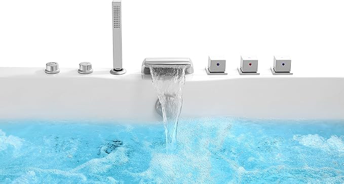 Empava 59 in. Acrylic Alcove Whirlpool Bathtub - Hydromassage Rectangular Jetted Soaking Tub with Center Drain - Waterfall Faucet