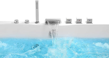 Empava 59 in. Acrylic Alcove Whirlpool Bathtub - Hydromassage Rectangular Jetted Soaking Tub with Center Drain - Waterfall Faucet