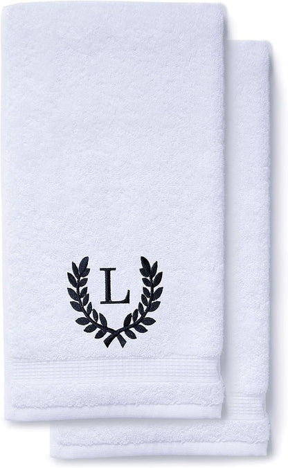 Decorative and Monogrammed Hand Towels for Bathroom Kitchen Makeup | Personalized Gift for Wedding-Bridal | Roman Font Custom Luxury Turkish Towel | Spa Collection, Oversized, 16 X 30 Inch, Set of 2