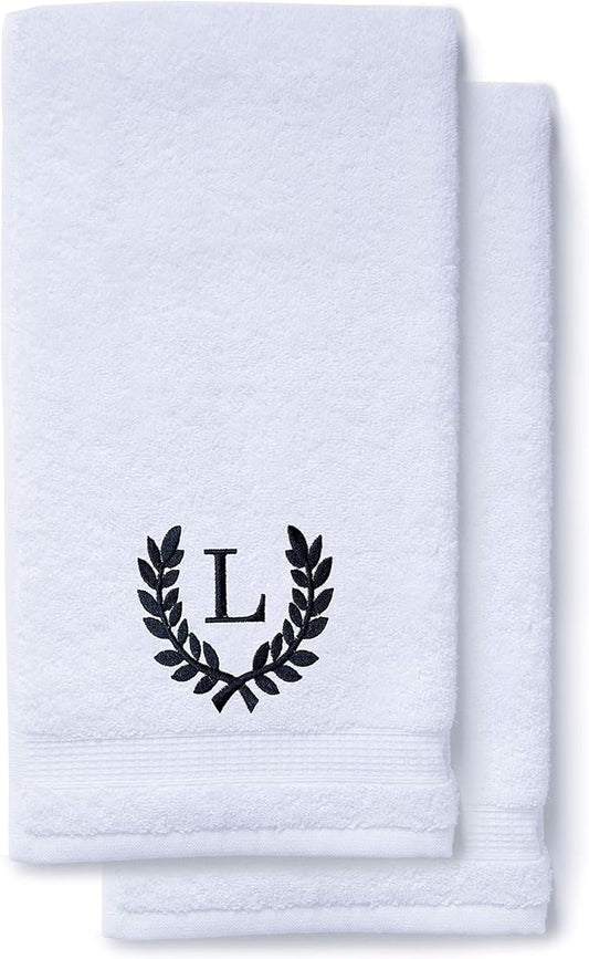 Decorative and Monogrammed Hand Towels for Bathroom Kitchen Makeup | Personalized Gift for Wedding-Bridal | Roman Font Custom Luxury Turkish Towel | Spa Collection, Oversized, 16 X 30 Inch, Set of 2