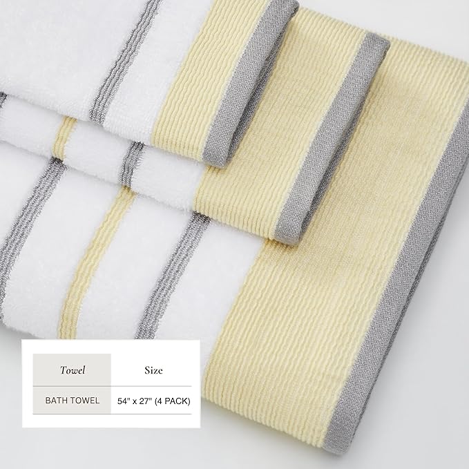 Great Bay Home Decorative Bath Towel Set - Luxury Cotton 4 Pack 54x27 Bath Towel Set - Luxurious, Ultra-Soft, Durable Towels for Bathroom Decor (Gold/Grey)