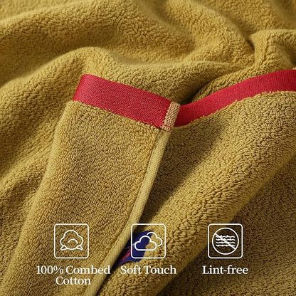 REDKISS 2 Pack 100% Cotton Bath Towels with Luxury Embellished Border Design, Oversized 27 x 54 Inches & 600 GSM Ultra Soft Bath Towel Set, Quick Dry Towels for Bathroom, Gym, Hotel, Mustard Yellow