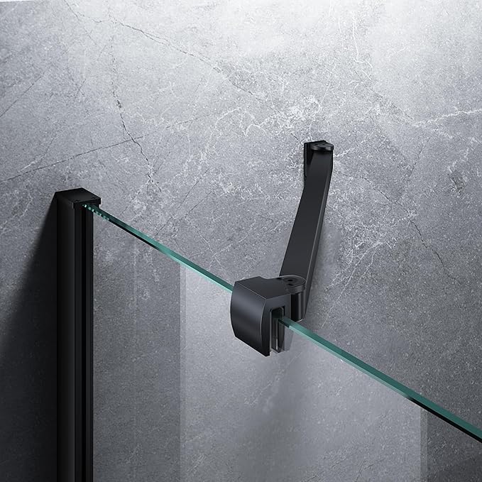 Frameless Shower Door Support Bar, Stainless Steel Wall-to-Glass Support Arm to Fixed Shower Glass Panel, for 1/4"-3/8" (6-10 mm) Door, 180° Pivot & Stow-Flat Mode (Matte Black, 15.8-inch(400mm))