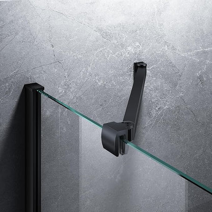 Frameless Shower Door Support Bar, Stainless Steel Wall-to-Glass Support Arm to Fixed Shower Glass Panel, for 1/4"-3/8" (6-10 mm) Door, 180° Pivot & Stow-Flat Mode (Matte Black, 15.8-inch(400mm))