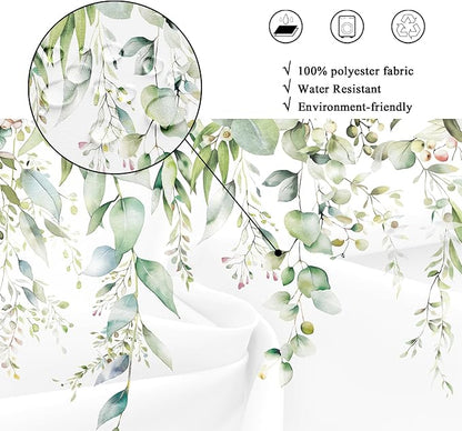 Riyidecor Small Stall Narrow Shower Curtain for Bathroom Decor 48Wx72H Sage Green Eucalyptus Leaves Plants Botanical Spring Floral Art Printed Fabric Polyester Waterproof